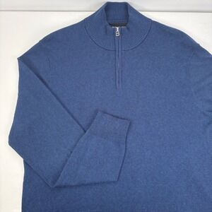 Bonobos Mens Blue Cotton Cashmere Textured Quarter Zip Mock Neck Sweater Large